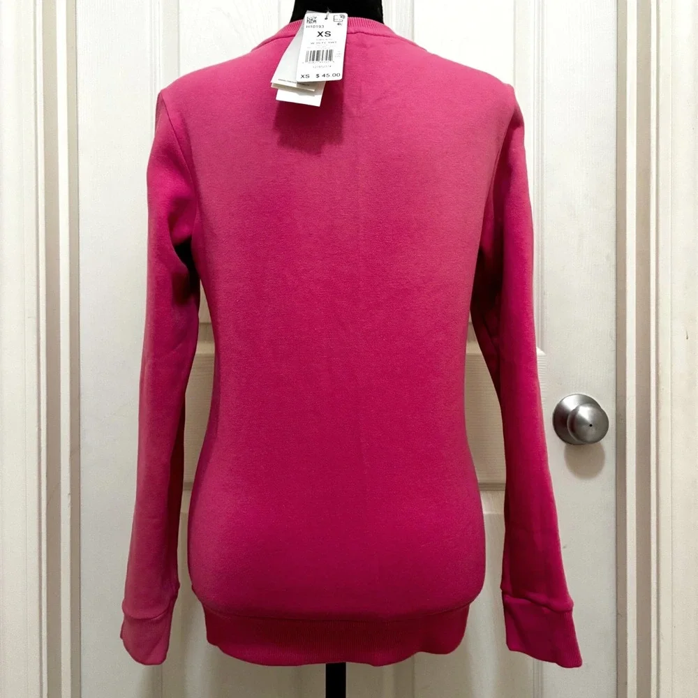 NEW Adidas Crewneck Pullover Fleece Sweatshirt Rose Hot Pink 3‎ Stripes XS